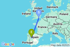 Map of the flight from London Gatwick to Salamanca