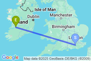 Map of the flight from London Gatwick to Shannon