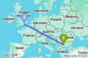 Map of the flight from London Gatwick to Sofia