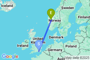 Map of the flight from London Gatwick to Sogndal Haukasen