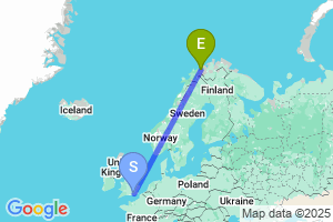 Map of the flight from London Gatwick to Sorkjosen