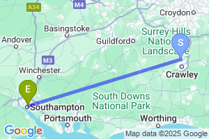 Map of the flight from London Gatwick to Southampton