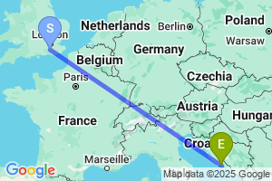 Map of the flight from London Gatwick to Split