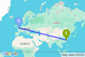 Map of the flight from London Gatwick to Sanqingshan
