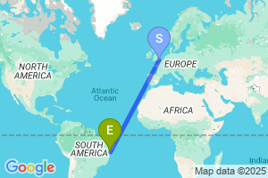 Map of the flight from London Gatwick to Salvador