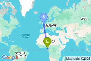 Map of the flight from London Gatwick to Malabo