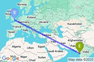 Map of the flight from London Gatwick to Surat