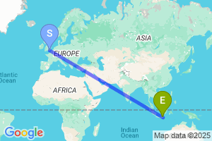 Map of the flight from London Gatwick to Surabaya