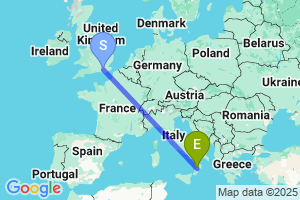 Map of the flight from London Gatwick to Lamezia Terme