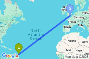 Map of the flight from London Gatwick to Kingstown