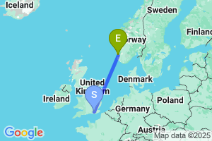 Map of the flight from London Gatwick to Stavanger