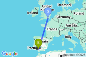 Map of the flight from London Gatwick to Seville