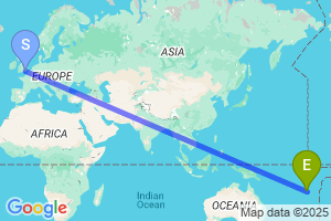 Map of the flight from London Gatwick to Savusavu