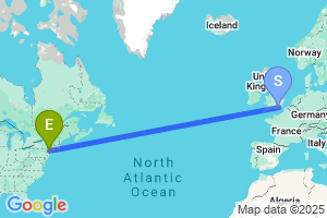 Map of the flight from London Gatwick to Stewart International