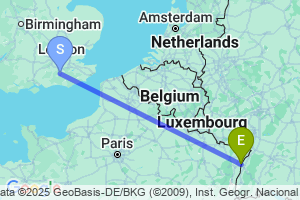 Map of the flight from London Gatwick to Strasbourg