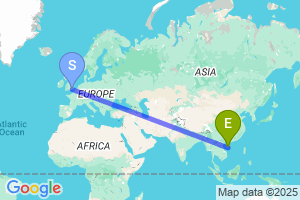 Map of the flight from London Gatwick to Sanya