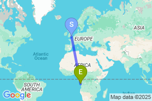 Map of the flight from London Gatwick to Soyo