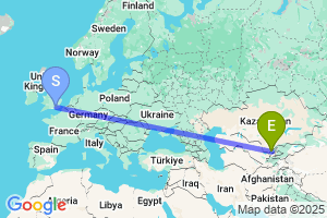 Map of the flight from London Gatwick to Tashkent