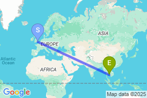 Map of the flight from London Gatwick to Trat