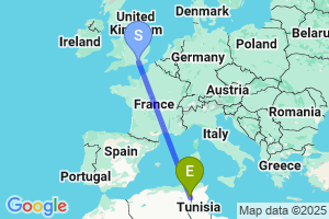 Map of the flight from London Gatwick to Tbessa