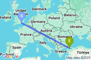 Map of the flight from London Gatwick to Tekirdag