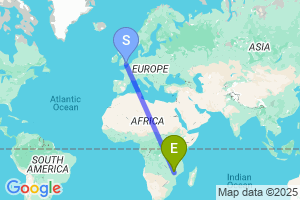 Map of the flight from London Gatwick to Tete