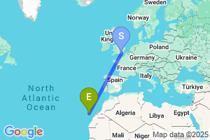 Map of the flight from London Gatwick to Tenerife South