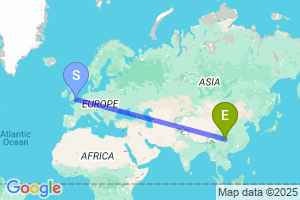 Map of the flight from London Gatwick to Chengdu Tianfu International