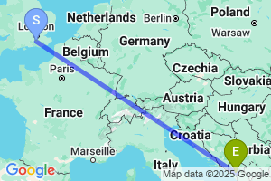 Map of the flight from London Gatwick to Podgorica