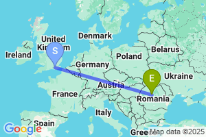 Map of the flight from London Gatwick to Tirgu Mures