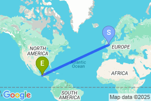 Map of the flight from London Gatwick to Tuxtla Gutierrez