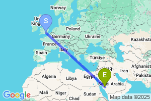 Map of the flight from London Gatwick to Taif