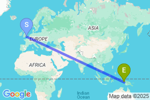 Map of the flight from London Gatwick to Tembagapura