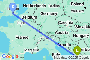 Map of the flight from London Gatwick to Tivat