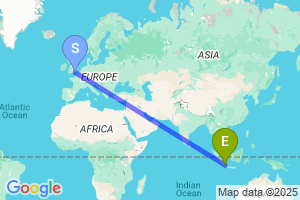Map of the flight from London Gatwick to Bandar Lampung