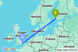 Map of the flight from London Gatwick to Turku