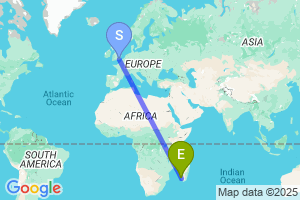 Map of the flight from London Gatwick to Tulear