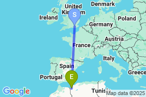 Map of the flight from London Gatwick to Tlemcen