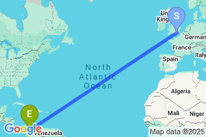 Map of the flight from London Gatwick to Tolu