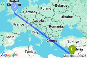 Map of the flight from London Gatwick to Ben Gurion Intl