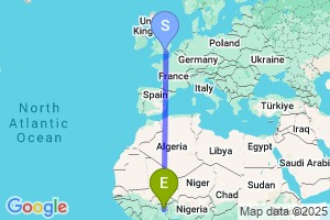 Map of the flight from London Gatwick to Tamale