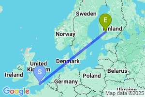 Map of the flight from London Gatwick to Tampere