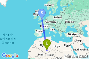 Map of the flight from London Gatwick to Tamanrasset