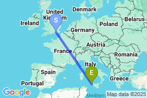 Map of the flight from London Gatwick to Trapani