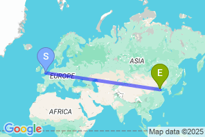 Map of the flight from London Gatwick to Tianjin