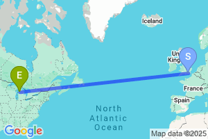 Map of the flight from London Gatwick to Traverse City