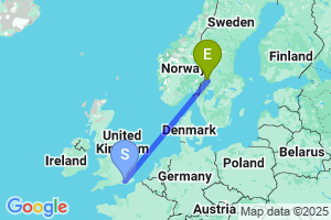 Map of the flight from London Gatwick to Torsby Fryklanda