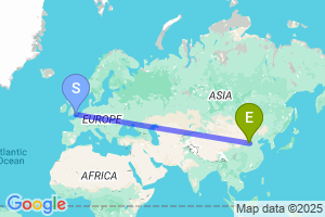 Map of the flight from London Gatwick to Taiyuan