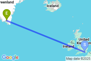 Map of the flight from London Gatwick to Narsarsuaq