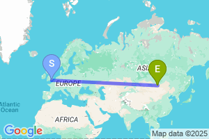 Map of the flight from London Gatwick to Chinggis Khaan